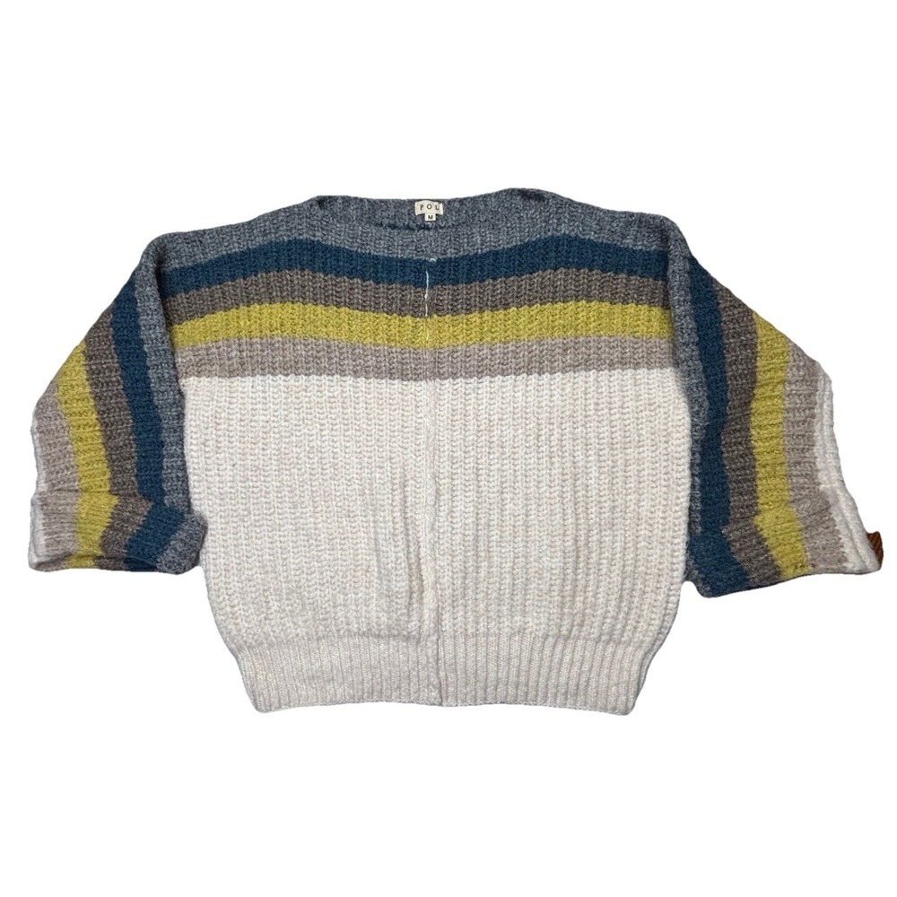 POL Chunky Knit Long Sleeve Sweater Womens Medium Striped Wool Blend